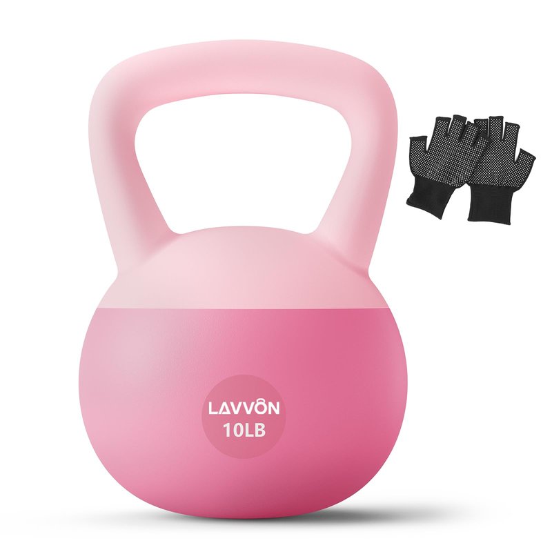 Soft Kettlebell - Cushioned Impact-Resistant Base and Anti-Slip, Kettle bell Anti-Slip Grip Weight for Home Workouts, Safe Strength Training Kettlebells Sets for Women & Men, With Non-slip Gloves (Pink, 5LB)