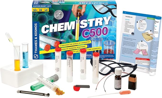 Thames & Kosmos Chemistry Chem C500 Science Kit with 28 Guided Experiments 48 Page Science Guide Parents’ Choice Silver Award Winner, 13.1" L x 2.6" W x 8.9" H