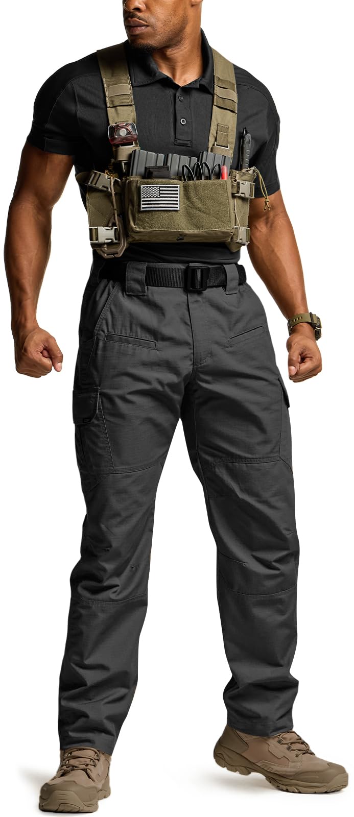 CQR Men's Tactical Pants, Water Resistant Ripstop Cargo Pants, Lightweight EDC Work Hiking Pants, Outdoor Apparel, Raider Black, 42W x 30L