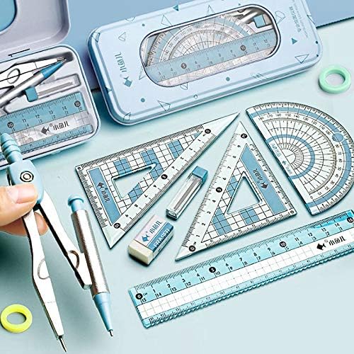 LABANCA 7 Pcs Compass Set with Protractor Rulers Drafting Tools Kit for Math Geometry (Y-Blue)
