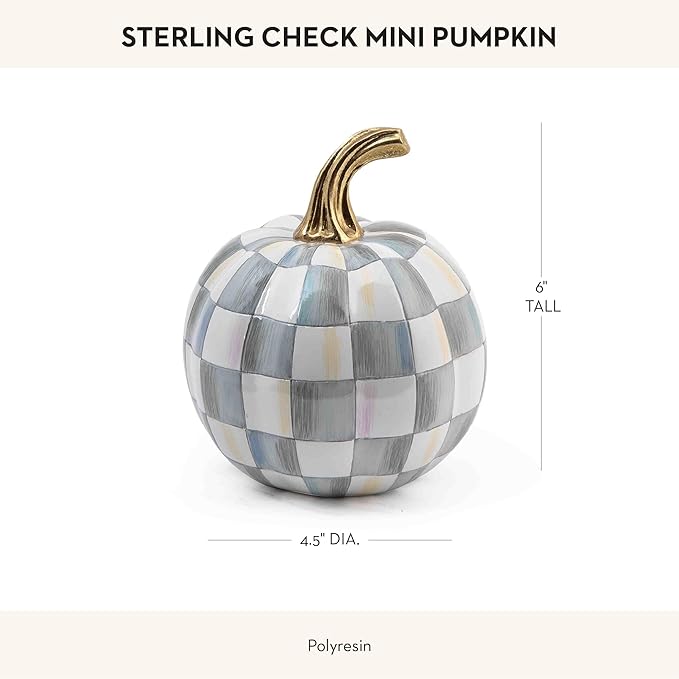 MACKENZIE-CHILDS Mini Decorative Pumpkin for Fall Decor, Autumn Decorations for Home, Gray-and-White Sterling Check