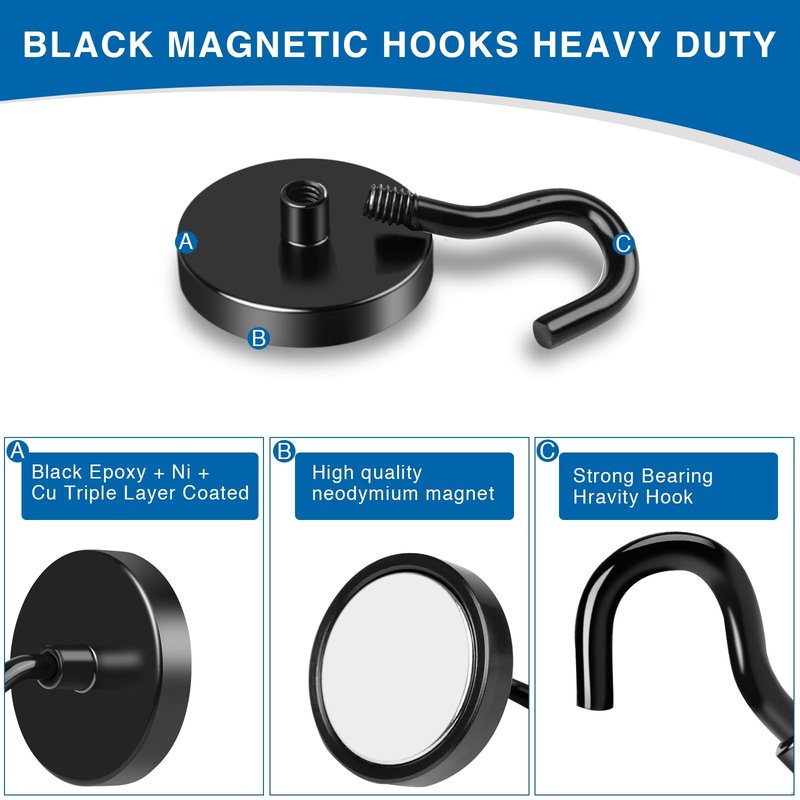 LOVIMAG Magnetic Hooks, 50lbs+ Magnets Hook 2026 Cruise Cabin Ship Essentials Heavy Duty Black Strong Magnet Refrigerator Fridge Hanging for Classroom Beach Vacation Kitchen Grills Home 12 Pack