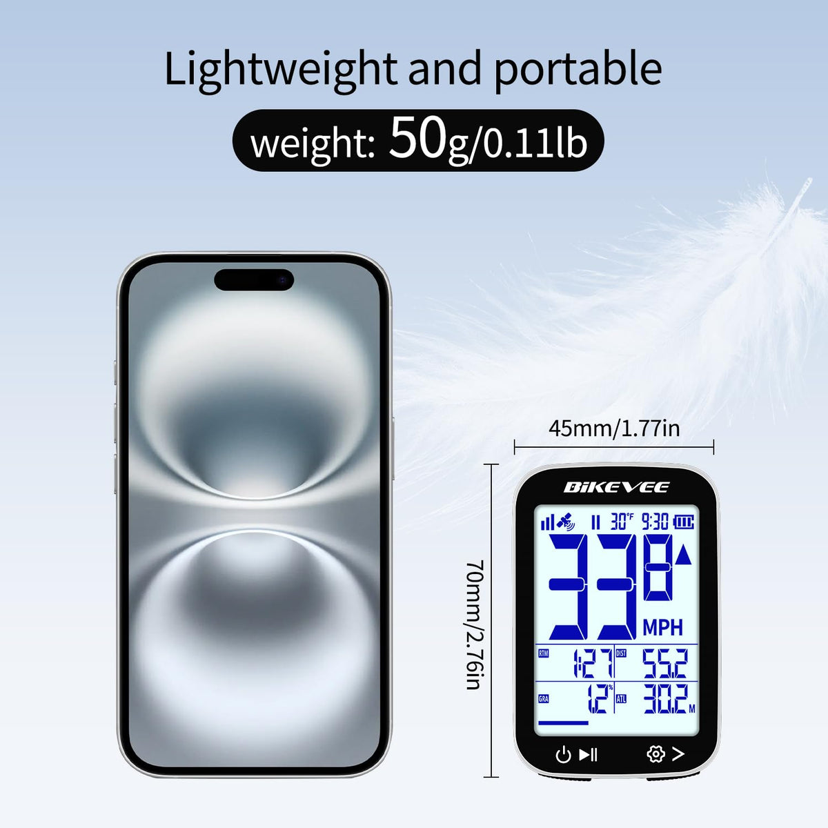 Bikevee GPS Bike Computer Wireless Cycling Computer with Auto Backlight, Bicycle Speedometer Odometer, Waterproof GPS Speed Tracker for Road Mountain Bikes - White