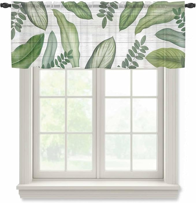 Summer Palm Leaf Sheer Valance Curtains