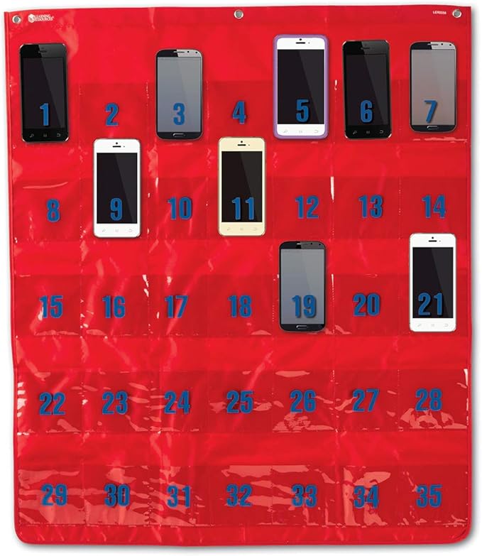 Learning Resources Multi-Use Storage Pocket Chart - Phone Caddy for Classroom, Cell Phone Pocket Chart, Wall Hanging Organizer with Pockets, Classroom Organization and Storage, Calculator Holder