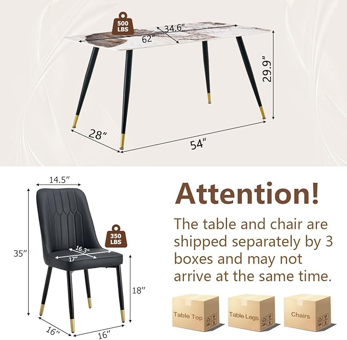 Modern Dining Table Set for 4, 62'' Sintered Stone Table, 4 Chairs, Easy to Assemble