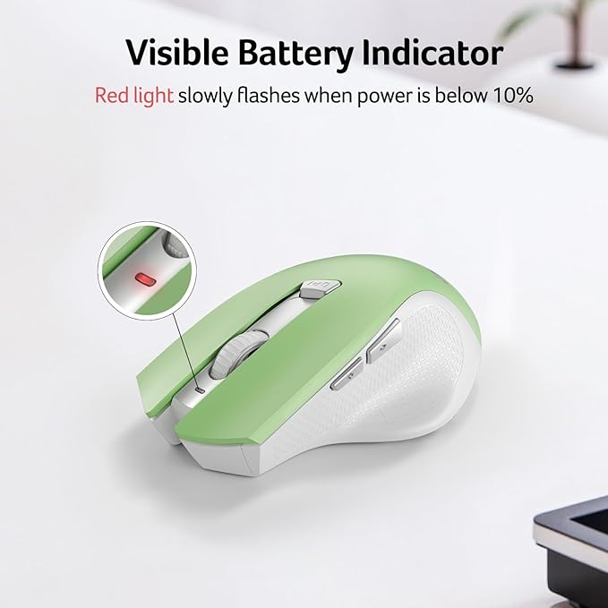acer Wireless Mouse for Laptop, 2.4GHz Computer Mouse 3 Adjustable DPI Office Cordless USB Mice with USBA Receiver, 6 Buttons, 1600 DPI, Medium to Large Sized Hands (Green)