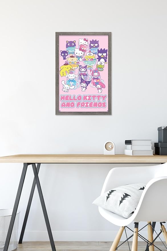 Trends International Hello Kitty and Friends: 24 Summer Fresh - Group Wall Poster, 22.4L x 14.7W, Barnwood Framed Version