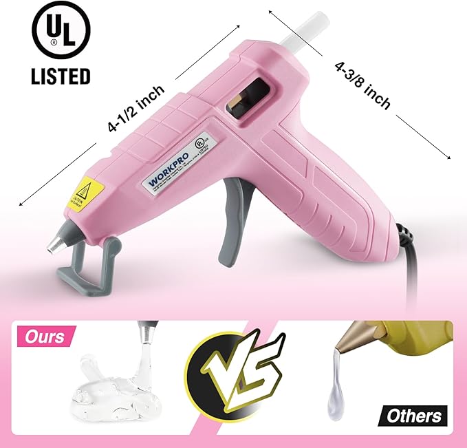 WORKPRO Mini Hot Glue Gun with 20 Pcs Hot Glue Sticks, Glue Gun Kit for Decorations, Arts, Crafts, School DIY Projects and Home Repairs- Pink Ribbon