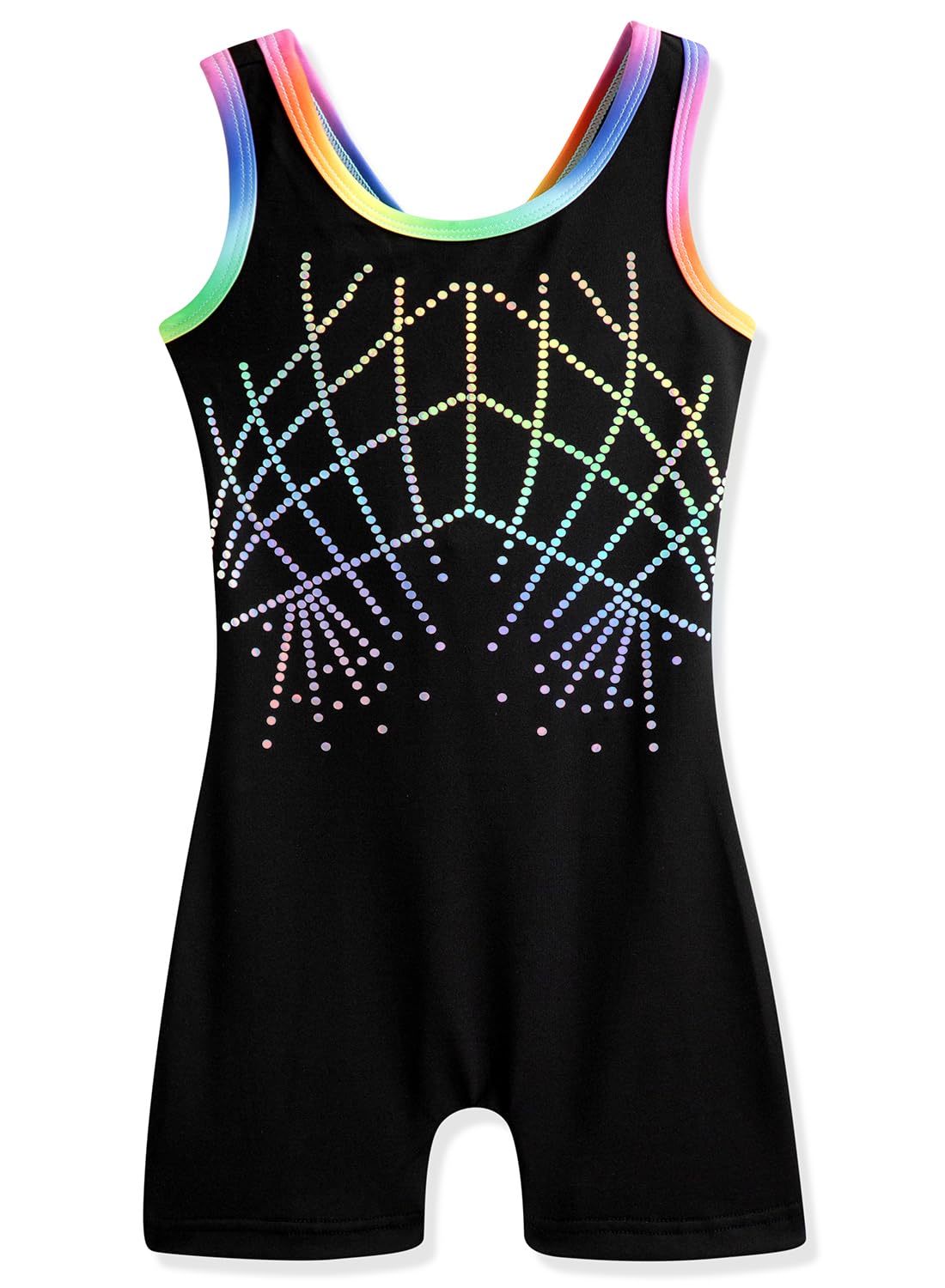 HOZIY Gymnastics Leotards for Girls 8-9 9-10 8-10 Years Black Colorful Rainbow Sequins Biketard Tumbling Outfits Dance Clothes Apparel Sparkly