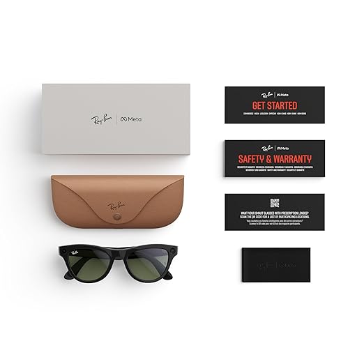Ray-Ban Meta (Gen 1), Skyler, Shiny Black | Smart AI Glasses for Men, Women — 12 MP Ultra-Wide Camera, Open-Ear Speakers for Audio, Video Recording and Bluetooth — Green Lenses — Wearable Technology