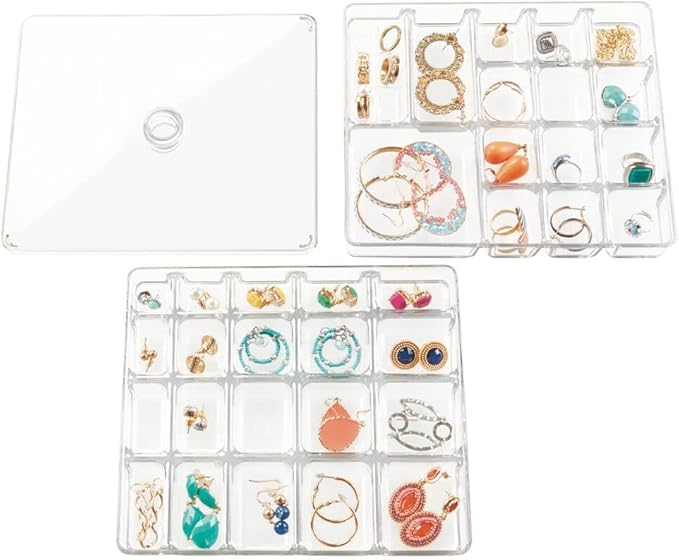 mDesign Makeup Organiser - Practical Cosmetics Storage Box with 2 Drawers and Shelf Space for Nail Polish, Lip Stick, Jewellery and More - Ideal Plastic Drawer Storage - Transparent/Clear