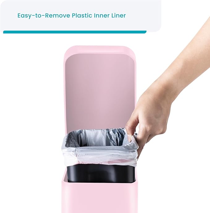 Home Zone Living 3-Pack 1.3 Gallon Small Pink Bathroom Trash Can with Lid and Step Pedal, Stainless Steel Wastebasket with Slim Design for Home and Office, 5 Liters