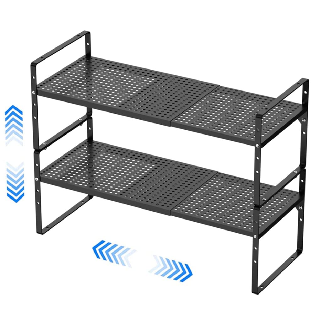 MIYUPTC Expandable Cabinet Shelf Rack, Large Kitchen Cupboard Organizer Stackable Cabinet Pantry Shelf, Organization and Storage for Kitchen Bathroom, Metal Plate, White, 3 Pack