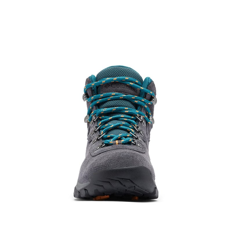 Columbia Womens Newton Ridge Plus Waterproof Amped, Shark/River Blue, 9 Wide