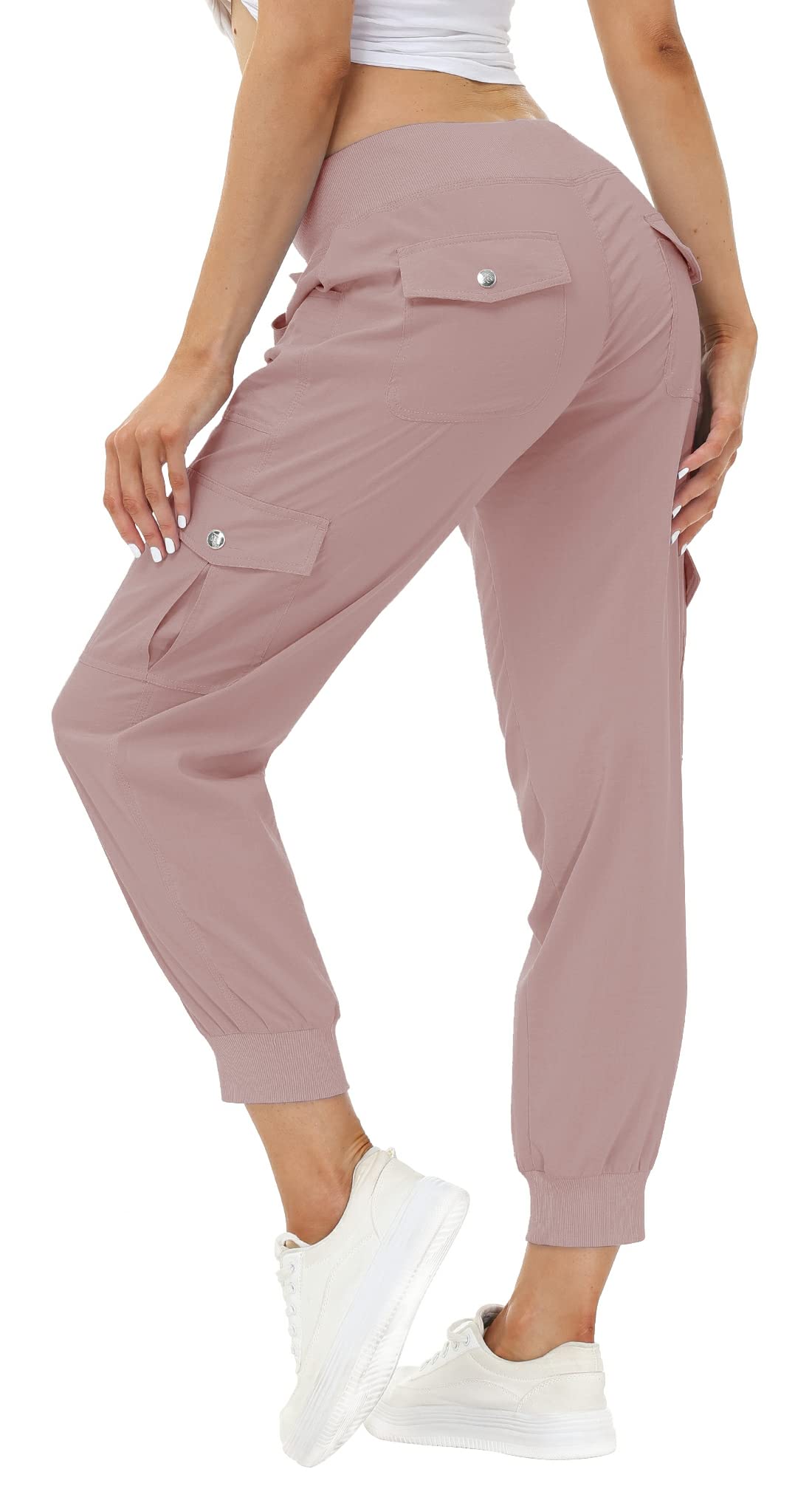 MoFiz Hiking Cargo Pants for Women with Pockets Lightweight Quick Dry Athletic Outdoor Summer Travel Casual Joggers Sweatpants Dusty Pink XS