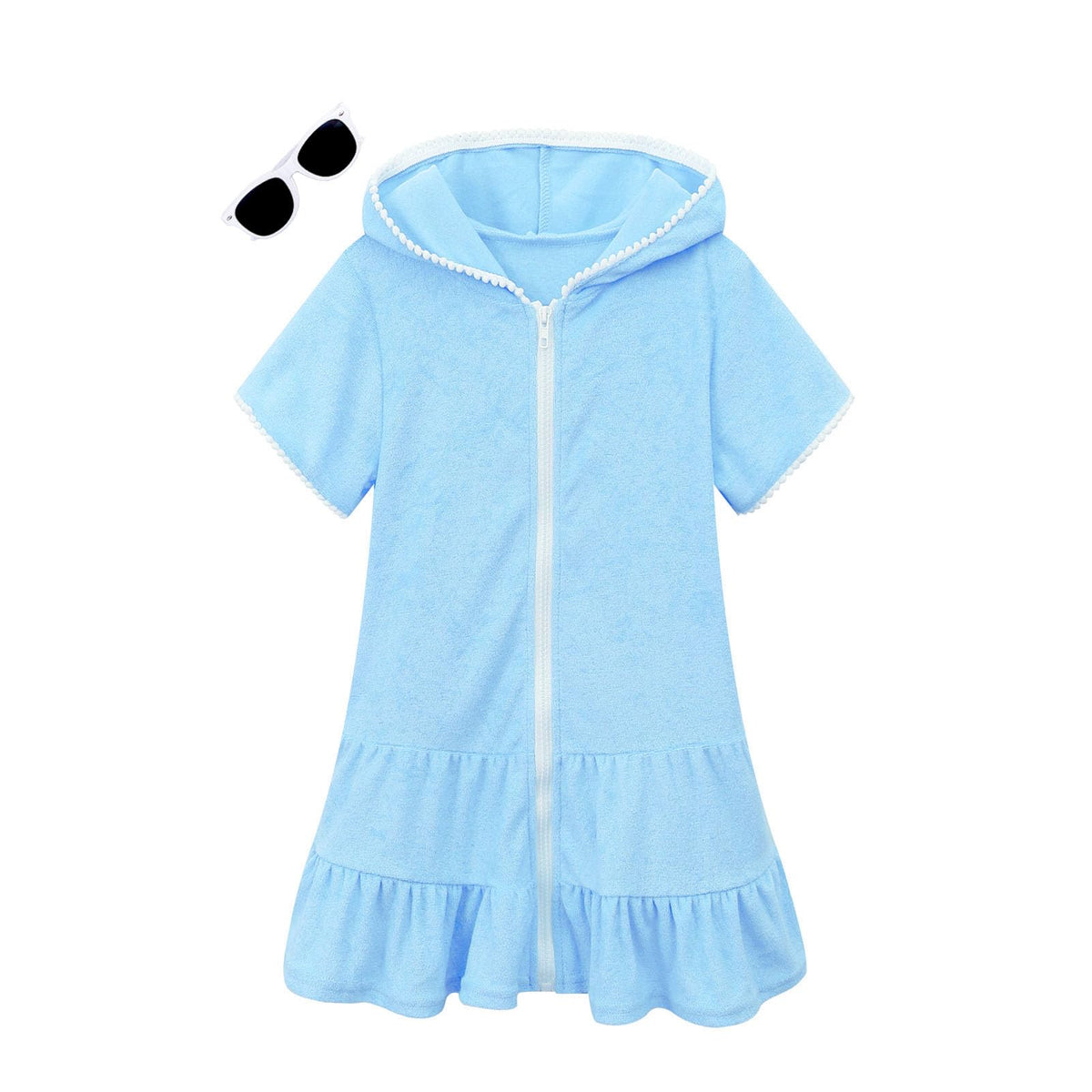LUCKYGAL Kids Beach Coverup Girls Swimsuit Coverup Zip-Up Beach Blue Bathing Suit,4t 5t