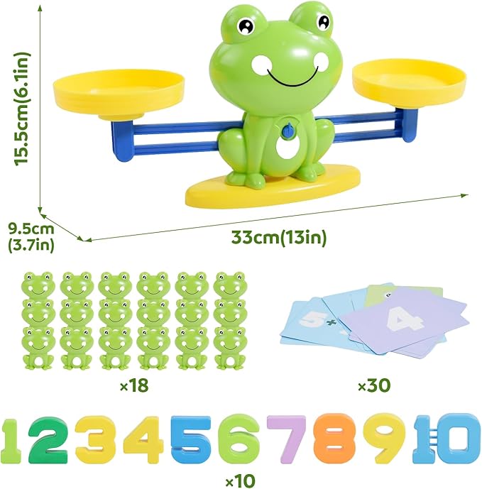BAKAM Frog Balance Scale Toy, Number Counting Blocks Games, Montessori Math Games for Kids 5-7, Preschool Kindergarten Learning Activities, STEM Educational Toys for 3+ Year Old