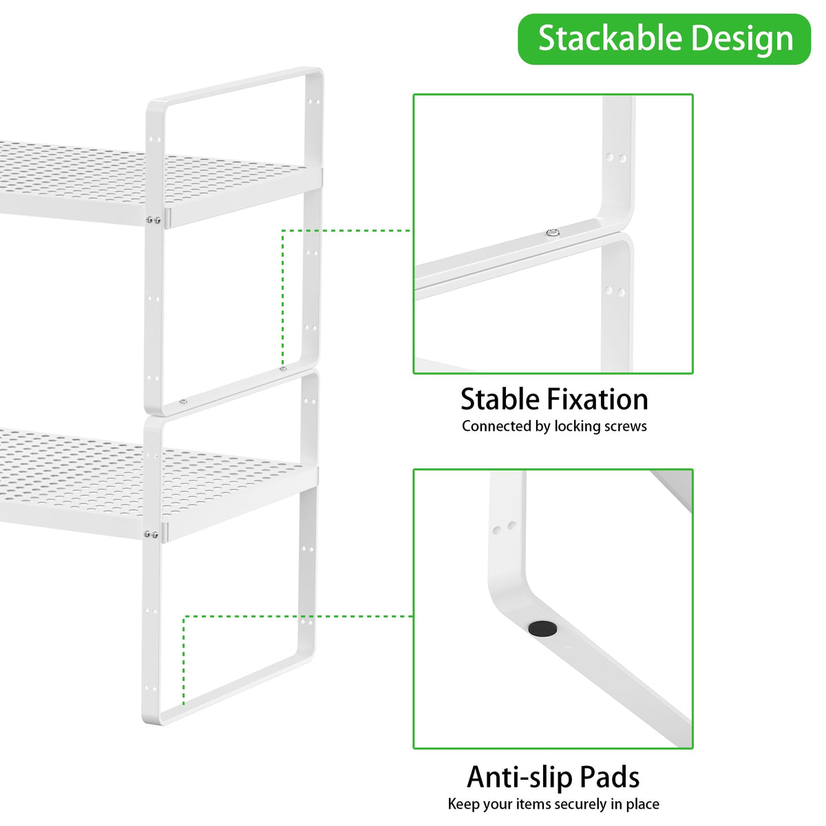 SOFRON Expandable Storage Shelf, Stackable Organizer Rack, White Large 3 PK