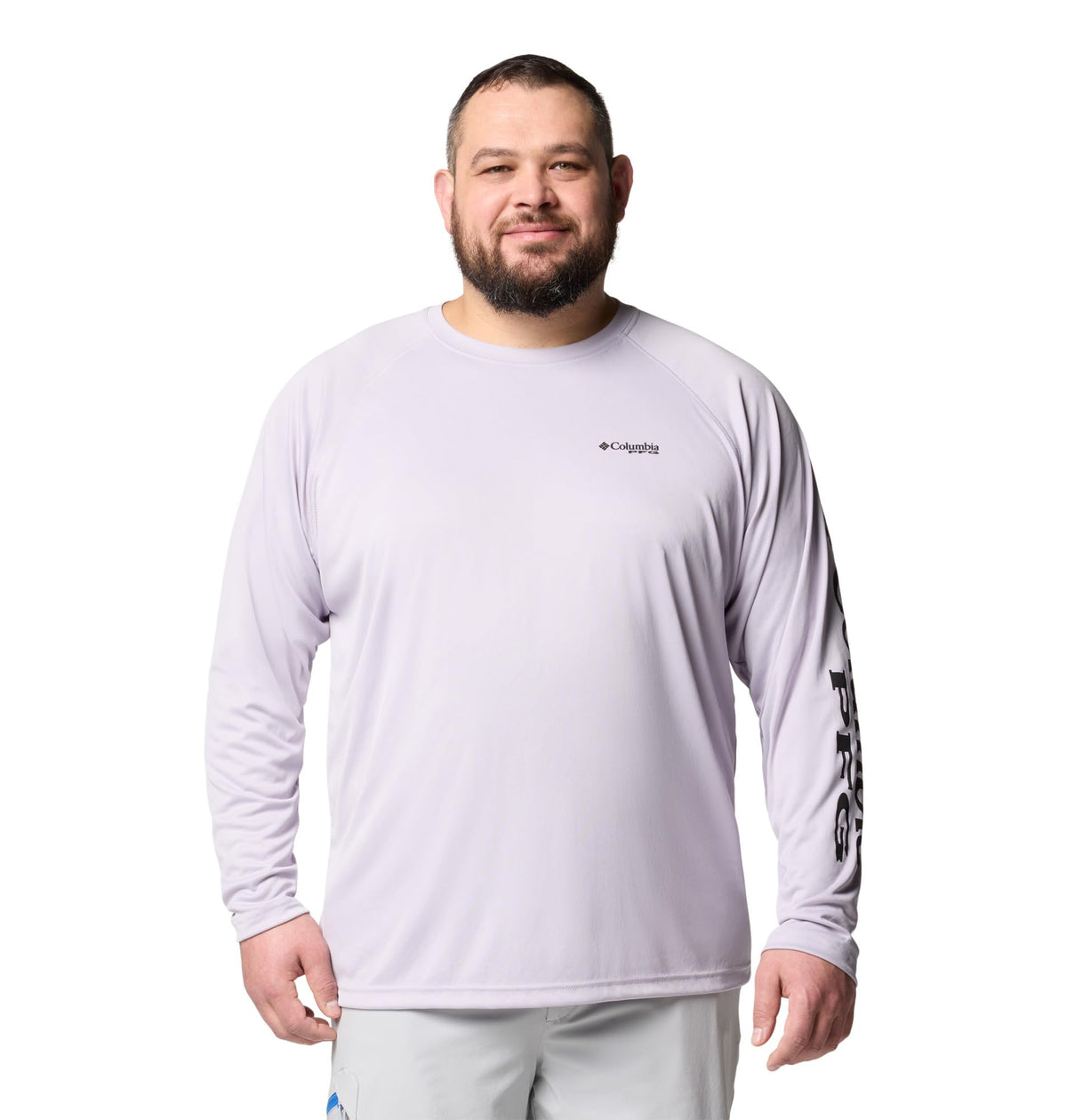 Columbia Men's PFG Terminal Tackle Long Sleeve Fishing Shirt, Lavender Pearl/Black Logo, Medium