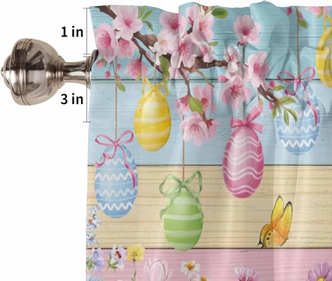 Colorful Easter Tier Curtains 45 Inches Long, Spring Watercolor Bunny Egg