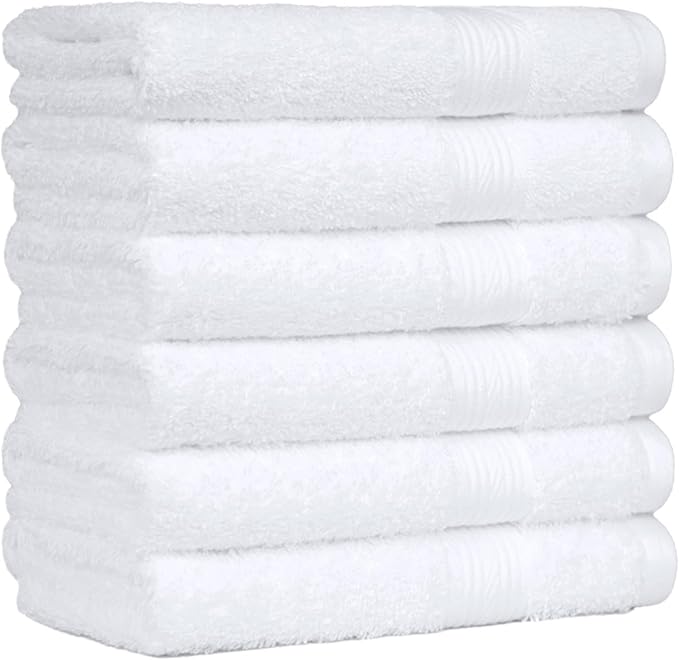 Amazon Basics 6 Piece hand towels for bathroom, Fade Resistant 100% Cotton Hand Towels, soft absorbent bathroom hand towels 6 - Pack (26''x16''), White