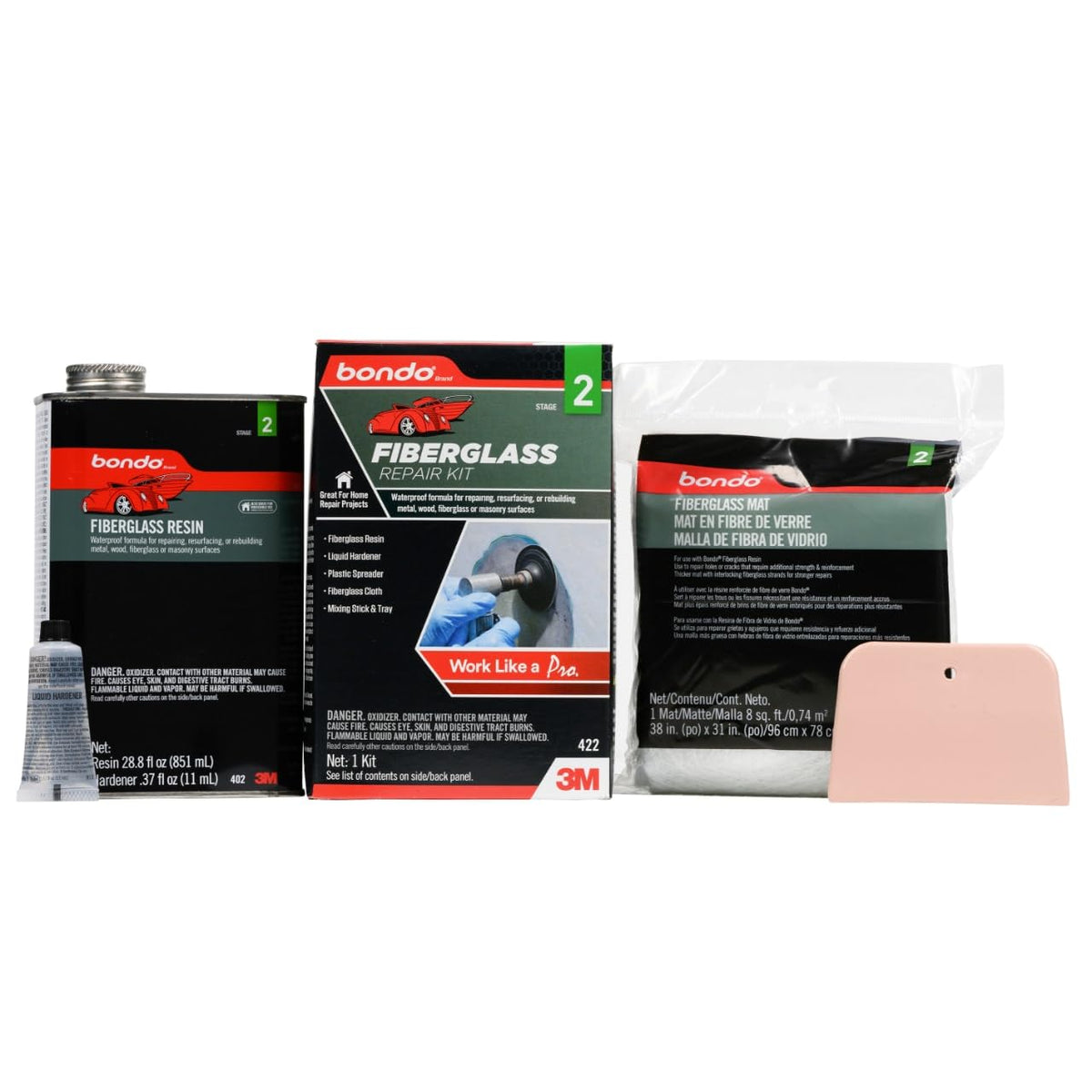 Bondo Fiberglass Resin Repair Kit, 00422, 0.9 Quart