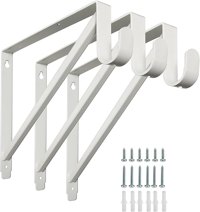 Heavy Duty Closet Shelf and Rod Brackets (White, 3 Pack)