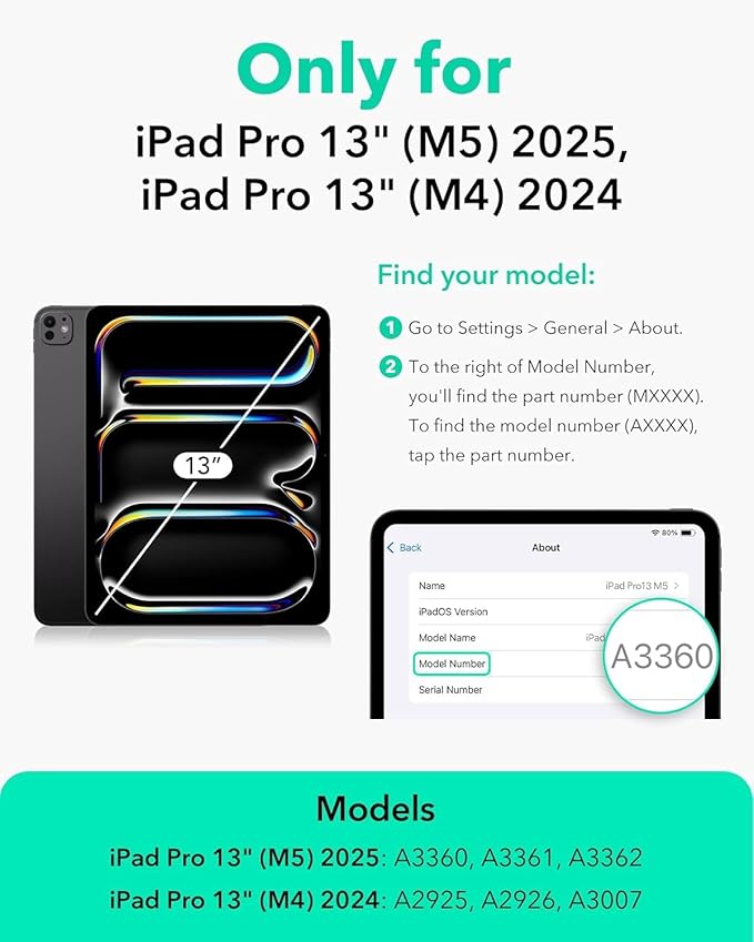 ESR for iPad Pro 13 Inch Case (M5/M4) 2025/2024, Removable Magnetic Cover, Vertical Stand, Fully Supports Pencil Pro and Pencil(USB-C), Rebound 360 Series, Dark Blue