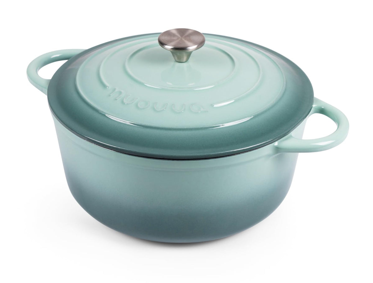 Nuovva Enamelled Cast Iron Dutch Oven Pot with Lid – 6.4 Quart Non Stick Casserole Pot – Heavy Duty & Oven Safe up to 500° F for Bread Baking, Braising, Stews, Roasting – 28cm Black