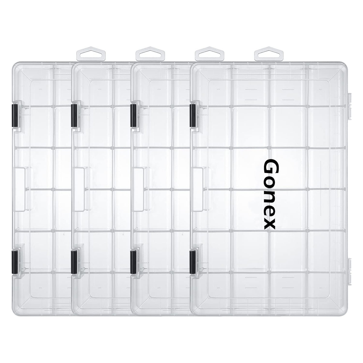 Gonex 3700 Tackle Trays 4 Packs, Transparent Fishing Tackle Boxes Organizer and Storage with Adjustable Dividers, Plastic 3700 Tackle Boxes for Lures, Hooks, & Other Accessories
