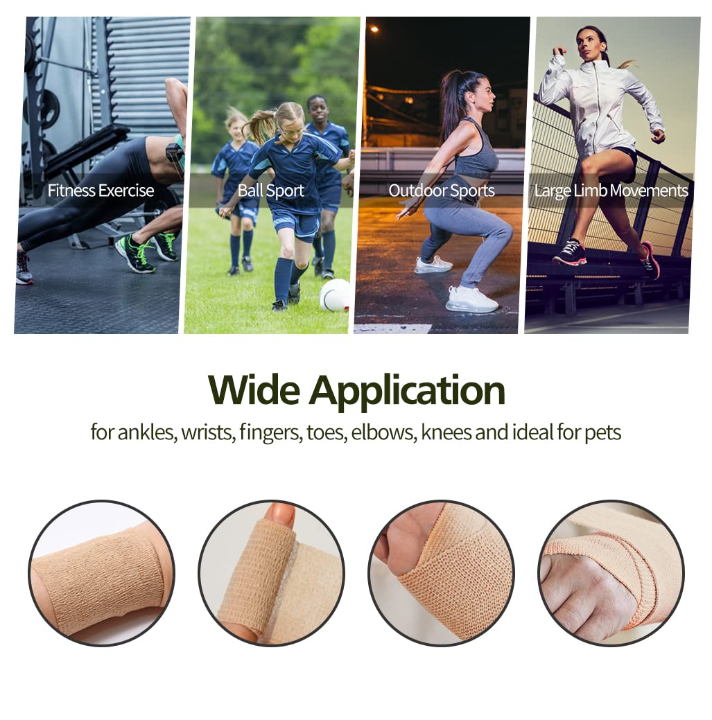 2" Self Adhesive Bandage Wraps, 6pcs Vet Wraps, Blue, 5 Yard Self Adherent Wraps for Sports, Wrist, Ankle and Swelling