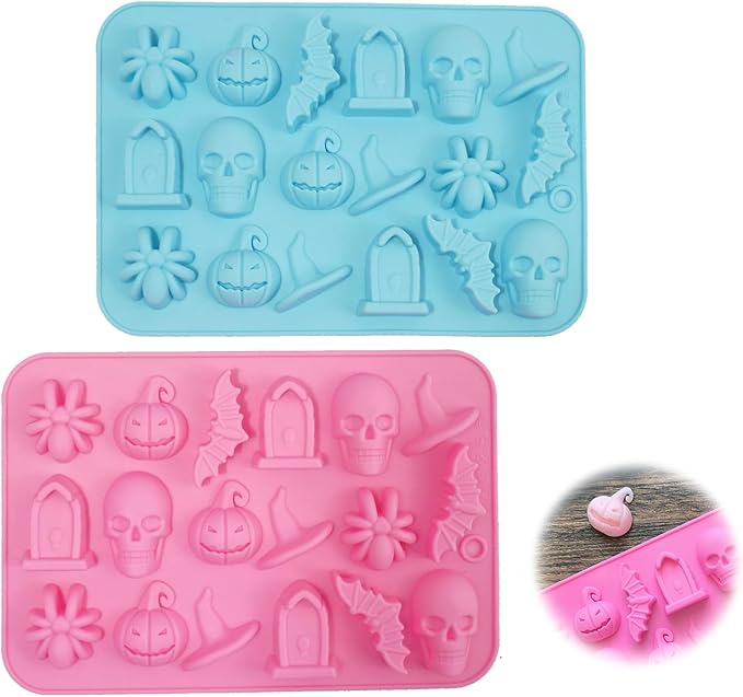 2 Pack Chocolate Molds, Cute Characters Silicone Molds, Chocolate Cake Molds, for Making Chocolate, Candy, Gummy, Jello, Ice, Wax Melts, for Party, A Spooky - Themed Gift, Baking (Halloween Themed)