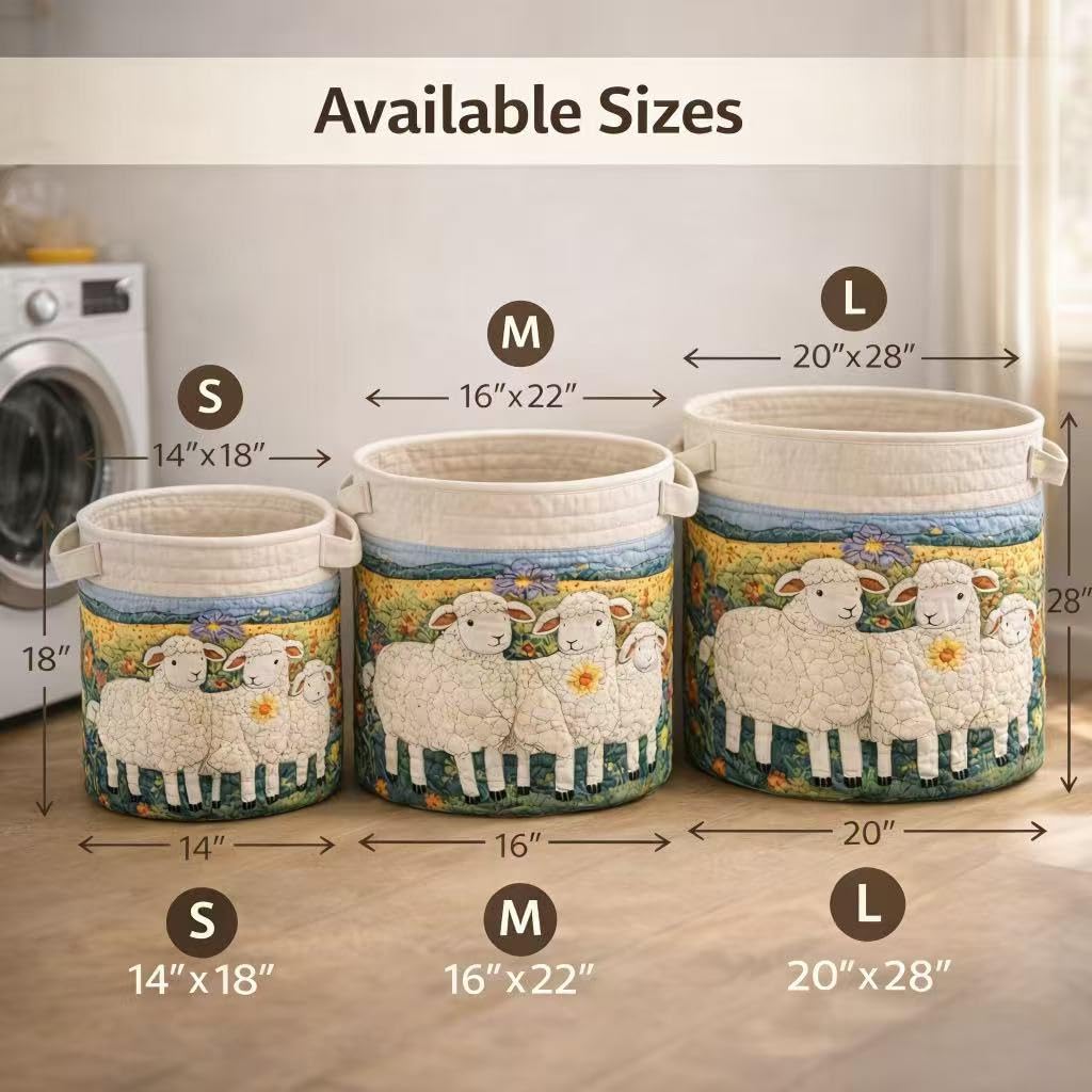 Quilted Laundry Basket With Handles,boho fabric storage basket,multi-functional clothes storage basket，Lightweight and foldable design (Style B, S：14in*18in)