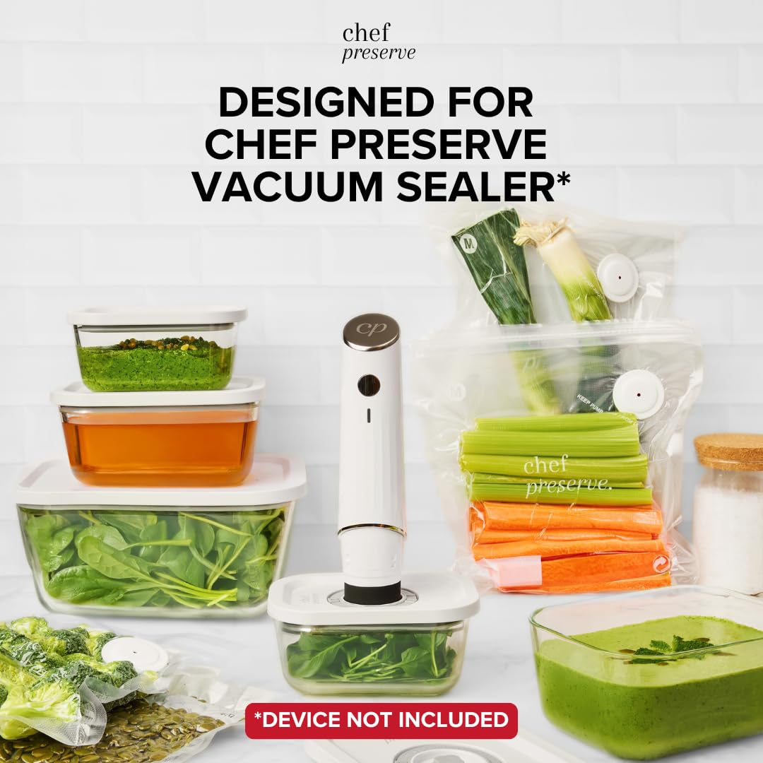 Chef Preserve Glass Vacuum Seal Containers for Food Storage, Made For Compact Vacuum Sealer, 3pcs set [1x Small, 1x Medium, 1x Large] Works With Handheld Vacuum Sealer Machine