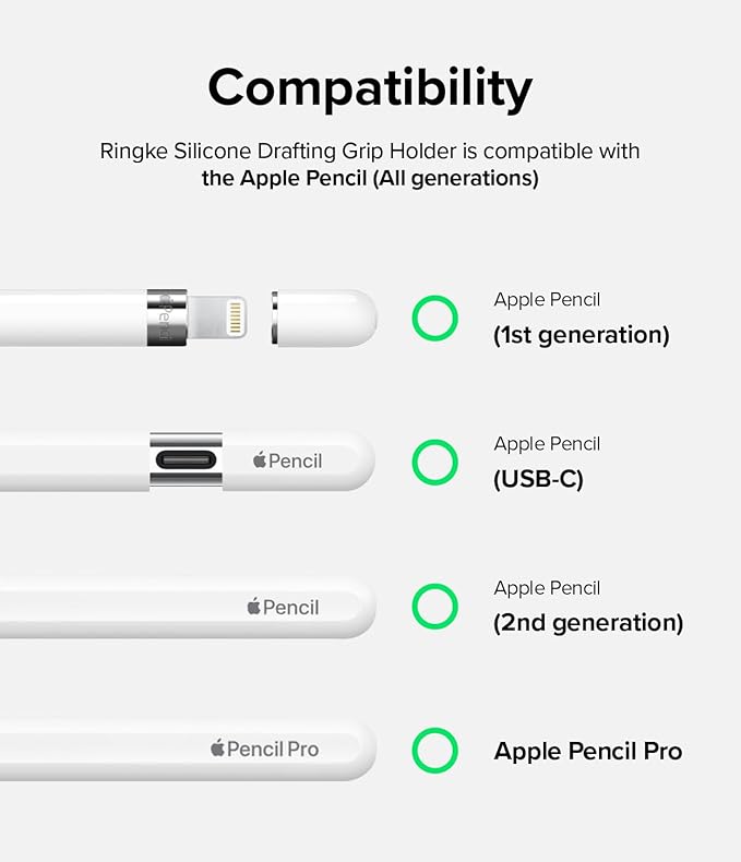 Ringke Silicone Drafting Grip Holder Compatible with Apple Pencil 2nd Generation, Apple Pencil USB-C and Apple Pencil Pro Case, Perfect Grip Silicone Protective Cover Sleeve Accessories - Black
