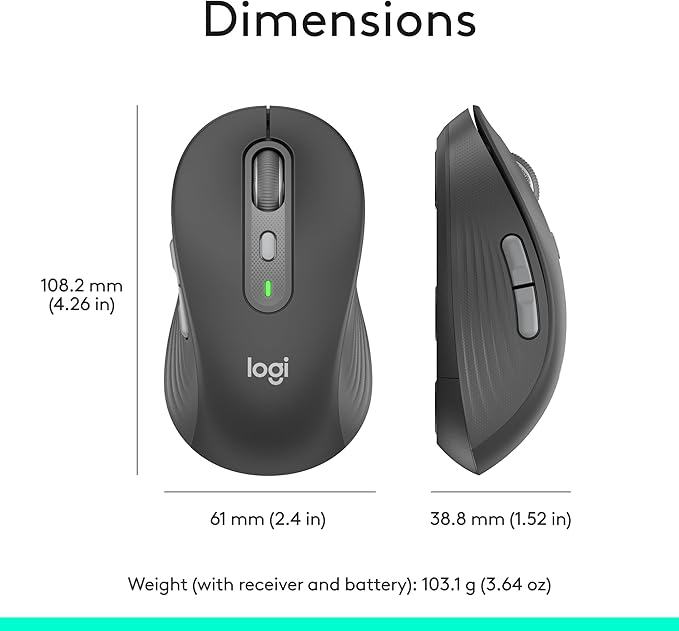 Logitech Signature Plus M750 Wireless Mouse – for Small to Medium Hands, SmartWheel, Bluetooth, Multi Device, 24-Month Battery, Silent Clicks, Customizable Side Buttons, Contoured Shape - Graphite