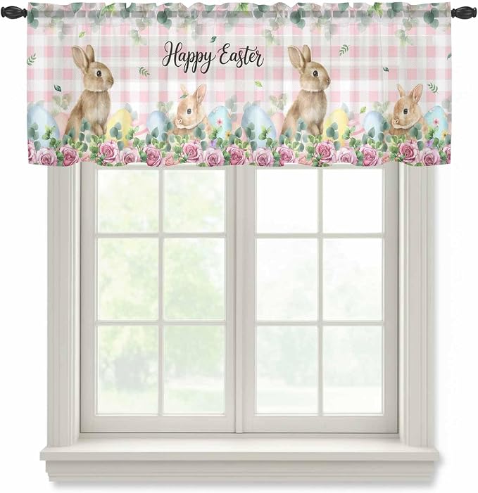 Easter Sheer Valances for Windows 60"x18", Light Filtering Kitchen Curtains