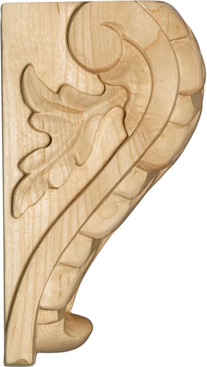 Ekena Millwork CORW04X03X06BARO Large Acanthus Leaf Block Wood Corbels, 3 3/4"W x 3 1/4"D x 6"H, Red Oak