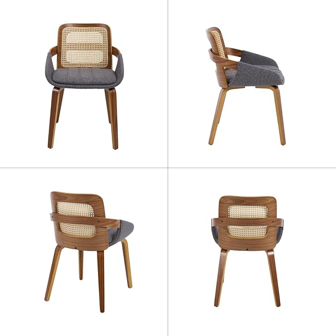 DUOMAY Modern Linen Dining Chairs Set of 2, Cane Back Room Chairs with Solid Wood Legs Kitchen Chairs for Living Room, Restaurant, Grey