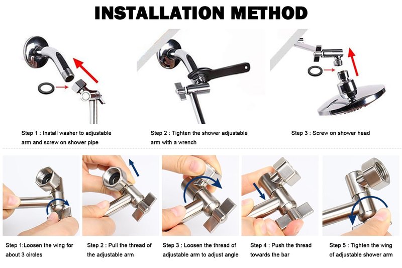 NearMoon Adjustable Shower Arm Universal Connection, Extension Arm, Adjust Angle to Upgrade Shower Experience, Easy to Install, Anti-leak (11 Inch, Chrome Finish)