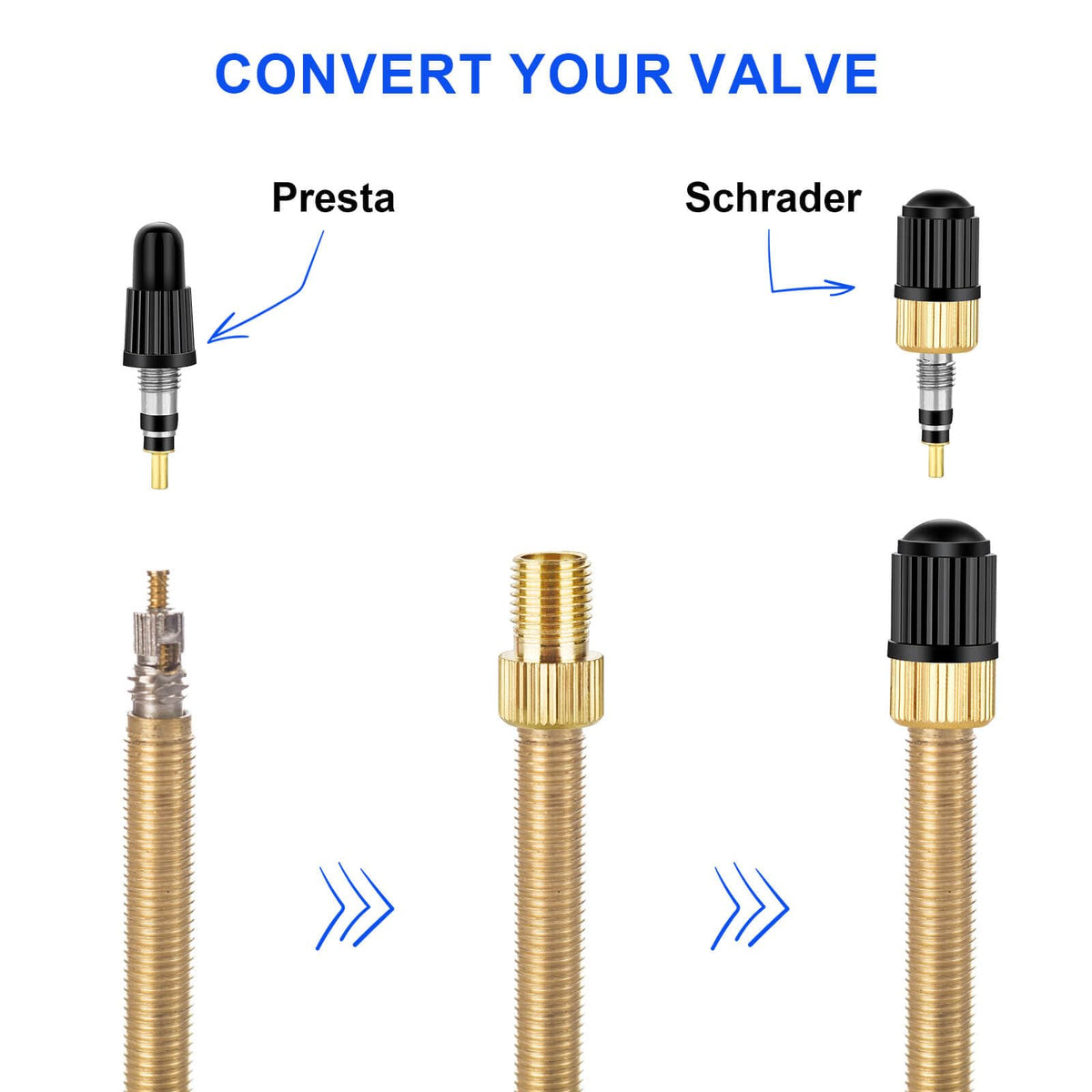 26 Pieces Presta Valve Core Repair Kit，Tubeless Valve&Presta Valve Caps；Valve Core Removal Tool and Adapter with Black Tire Valve Caps