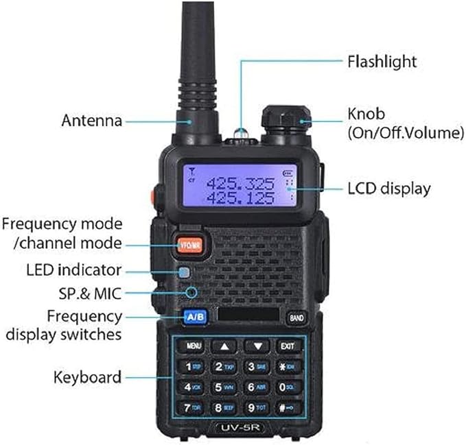 Baofeng UV-5R Dual Band Two Way Radio Handheld Ham Radio Long Range Walkie Talkies Pack of 6 for Hiking Camping Hunting Skiing Trip(Black) with 8.2'' D8 (VHF UHF)