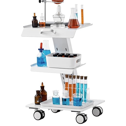 VEVOR Trolley Cart with Swivel Wheels, 3-Layer Mobile Esthetician Cart, Steel Metal Rolling Tray for Lab, Clinic, Beauty and Salon, 220 lbs Weight Capacity
