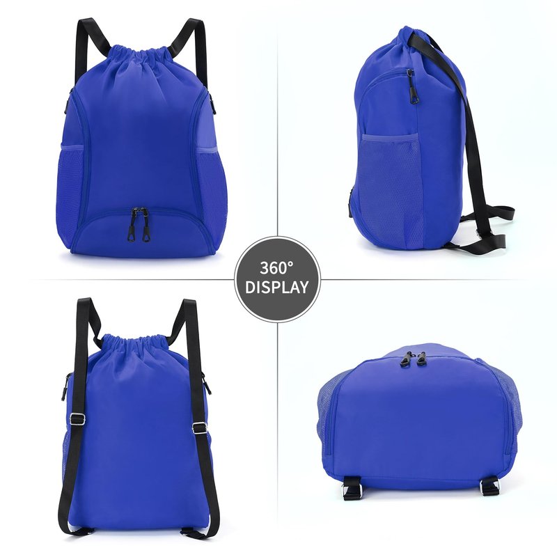 Valleycomfy Sports Gym Bag Drawstring Backpack with Shoes Basketball Bag and Two Water Bottle Holder,Sapphire Blue