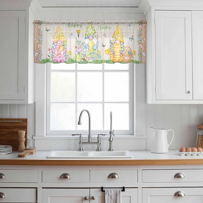 Easter Sheer Valances for Windows 42"x18", Light Filtering Kitchen Curtains