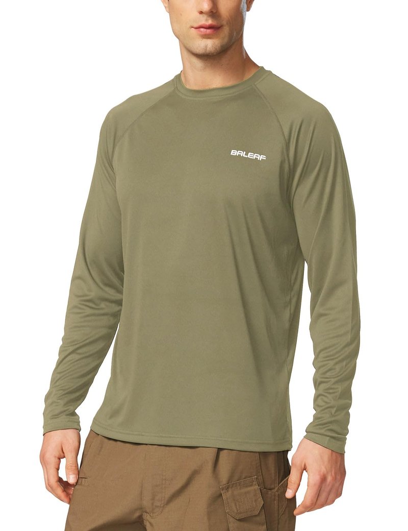 baleaf Mens UPF 50+ Sun Protection Shirts Long Sleeve Rash Guard, Quick Dry 4-Way Stretch for Fishing Swimming Surfing 01-Slate Green L