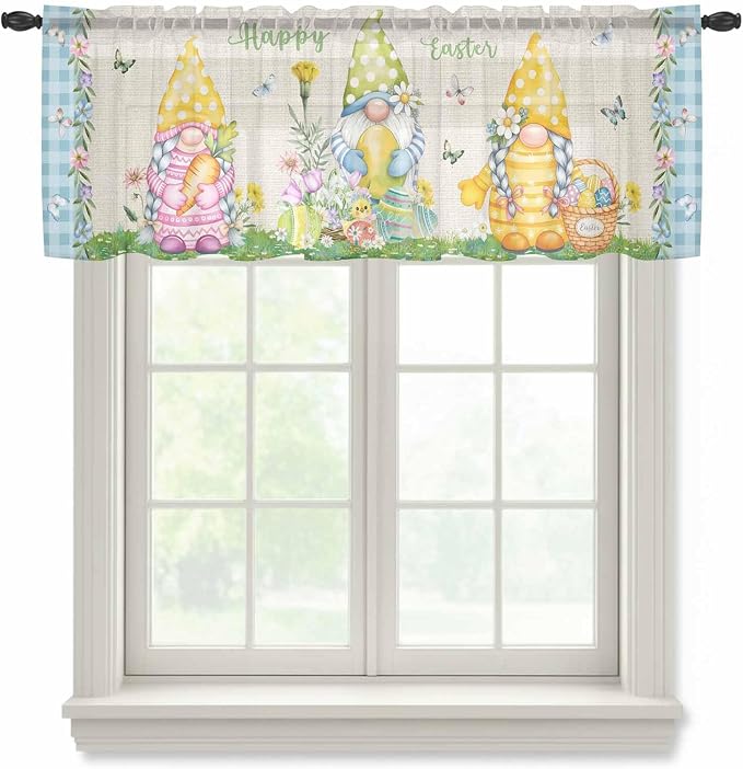 Easter Sheer Valances for Windows 42"x12", Light Filtering Kitchen Curtains