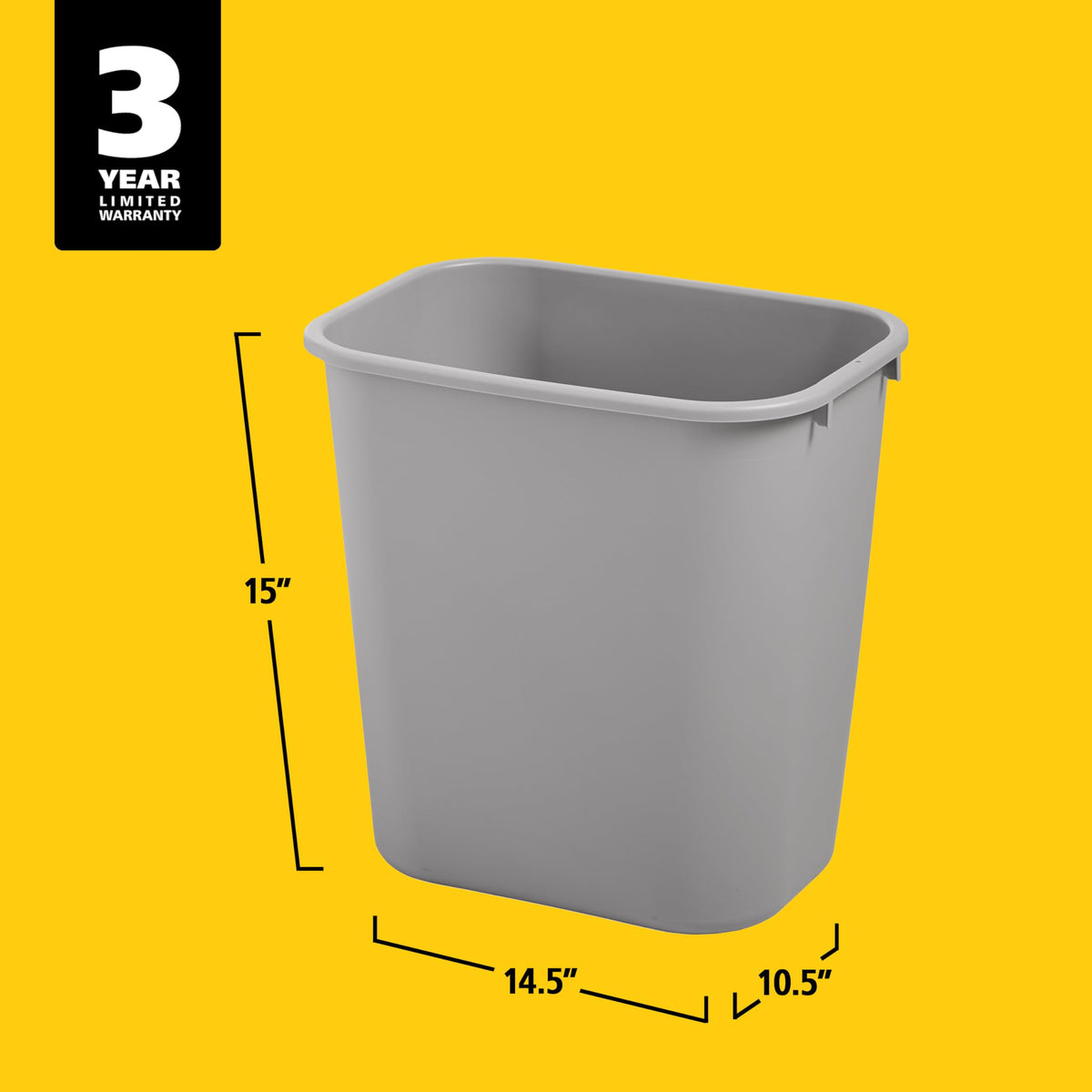 Rubbermaid Commercial Products Resin Wastebasket/Trash Can, 7-Gallon/28-Quart, Gray, Plastic, for Bedroom/Bathroom/Office, Fits Under Desk/Sink/Cabinet