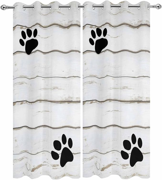 Wood Grain Outdoor Curtains for Patio Claws Animals Wooden White Waterproof